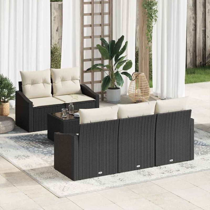 Ensemble de Canapés avec coussin 6 pcs Noir et Crème polyrotin 518512518512