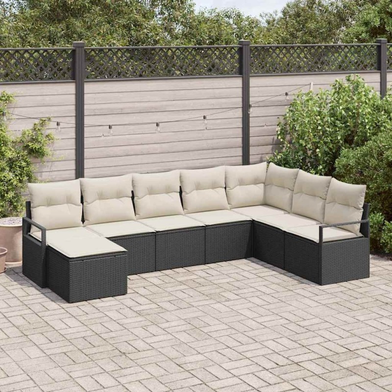 Ensemble de Canapés avec coussin 8 pcs Noir polyrotin 518516518516