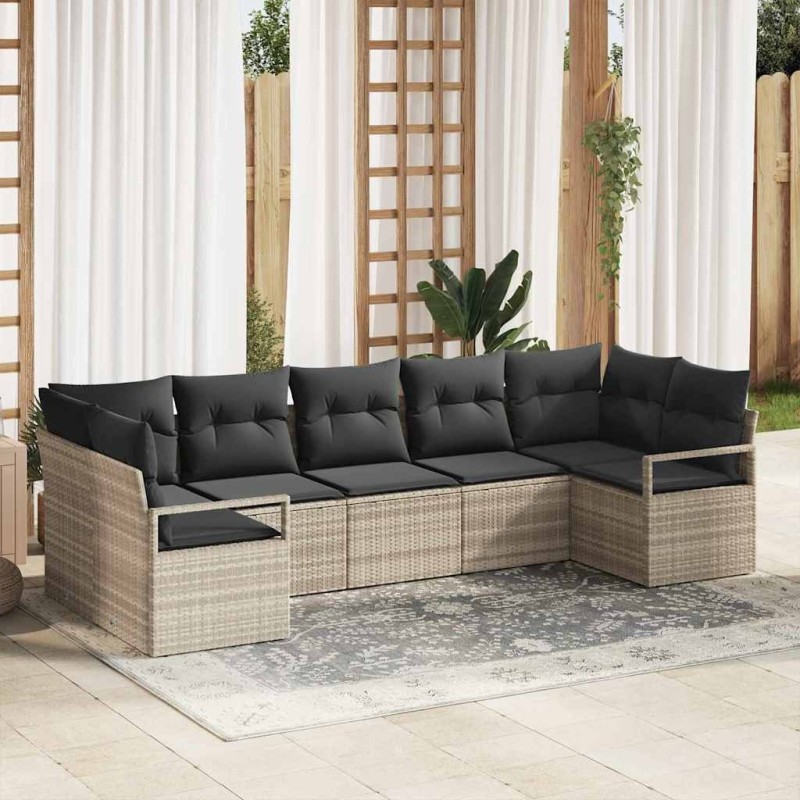 Ensemble de Canapés avec coussin 7 pcs Gris clair polyrotin 518517518517