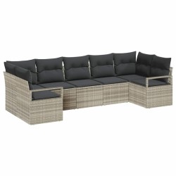 Ensemble de Canapés avec coussin 7 pcs Gris clair polyrotin 518517518517