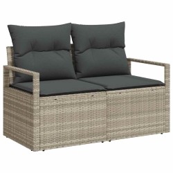 Ensemble de Canapés avec coussin 7 pcs Gris clair polyrotin 518517518517