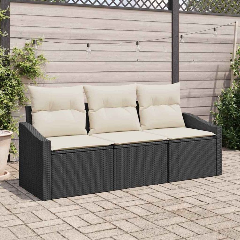 Ensemble de Canapés avec coussin 3 pcs Noir polyrotin 518518518518