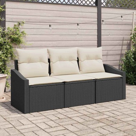 Ensemble de Canapés avec coussin 3 pcs Noir polyrotin 518518518518