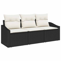 Ensemble de Canapés avec coussin 3 pcs Noir polyrotin 518518518518