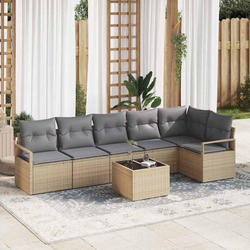 Ensemble de Canapés avec coussin 7 pcs Beige polyrotin 518527518527