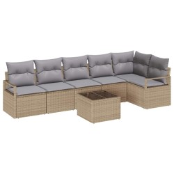Ensemble de Canapés avec coussin 7 pcs Beige polyrotin 518527518527