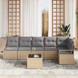 Ensemble de Canapés avec coussin 7 pcs Beige polyrotin 518527518527