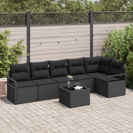 Ensemble de Canapés avec coussin 7 pcs Noir polyrotin 518529518529
