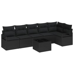 Ensemble de Canapés avec coussin 7 pcs Noir polyrotin 518529518529