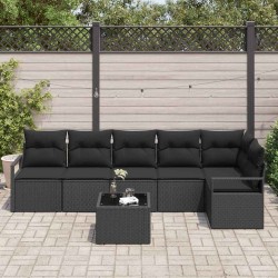 Ensemble de Canapés avec coussin 7 pcs Noir polyrotin 518529518529