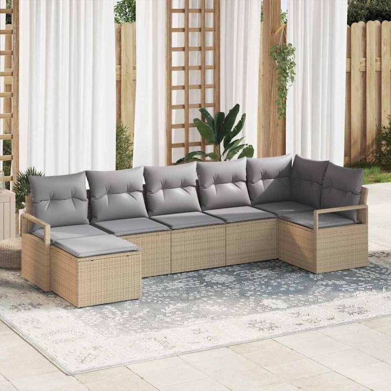 Ensemble de Canapés avec coussin 7 pcs Beige polyrotin 518530518530