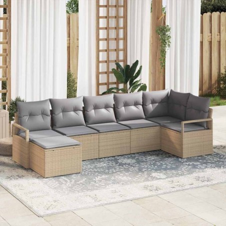 Ensemble de Canapés avec coussin 7 pcs Beige polyrotin 518530518530