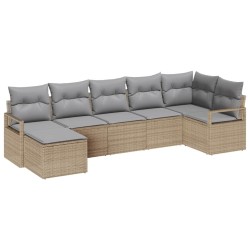 Ensemble de Canapés avec coussin 7 pcs Beige polyrotin 518530518530