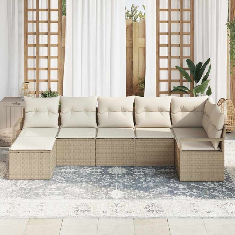 Ensemble de Canapés avec coussin 7 pcs Beige polyrotin 518531518531
