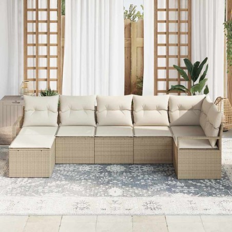 Ensemble de Canapés avec coussin 7 pcs Beige polyrotin 518531518531