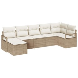 Ensemble de Canapés avec coussin 7 pcs Beige polyrotin 518531518531