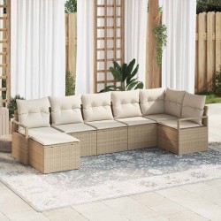 Ensemble de Canapés avec coussin 7 pcs Beige polyrotin 518531518531