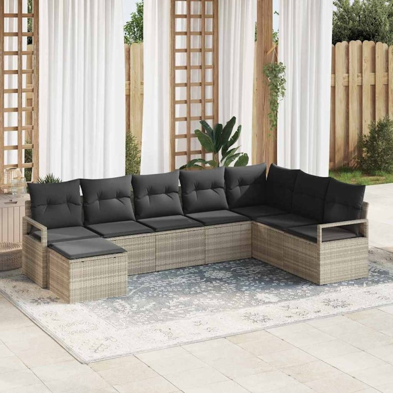 Ensemble de Canapés avec coussin 7 pcs Gris clair polyrotin 518532518532