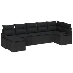 Ensemble de Canapés avec coussin 7 pcs Noir polyrotin 518533518533