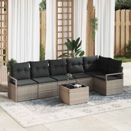 Ensemble de Canapés avec coussin 7 pcs Gris polyrotin 518539518539