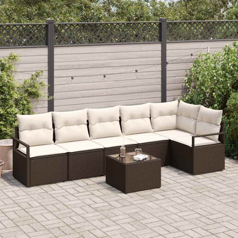 Ensemble de Canapés avec coussin 7 pcs Marron polyrotin 518540518540