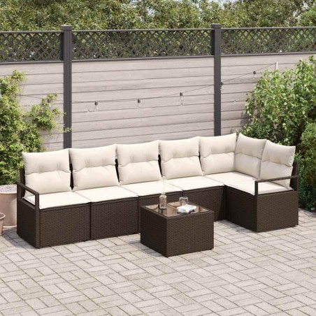 Ensemble de Canapés avec coussin 7 pcs Marron polyrotin 518540518540