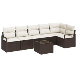 Ensemble de Canapés avec coussin 7 pcs Marron polyrotin 518540518540