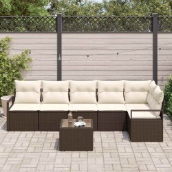 Ensemble de Canapés avec coussin 7 pcs Marron polyrotin 518540518540