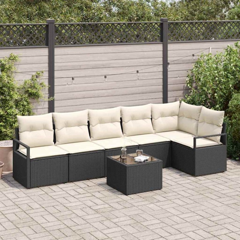Ensemble de Canapés avec coussin 7 pcs Noir polyrotin 518541518541