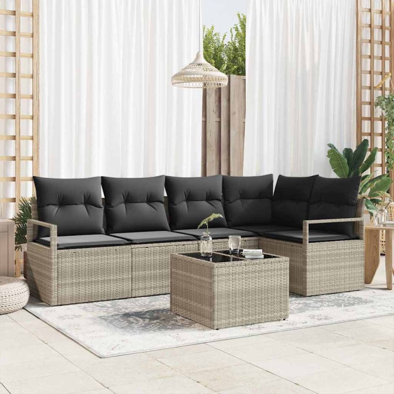 Ensemble de Canapés avec coussin 6 pcs Gris clair polyrotin 518548518548