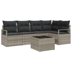 Ensemble de Canapés avec coussin 6 pcs Gris clair polyrotin 518548518548