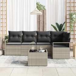Ensemble de Canapés avec coussin 6 pcs Gris clair polyrotin 518548518548