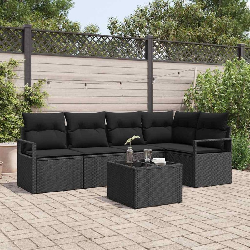 Ensemble de Canapés avec coussin 6 pcs Noir polyrotin 518549518549