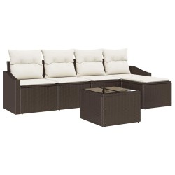Ensemble de Canapés avec coussin 6 pcs Marron polyrotin 518550518550