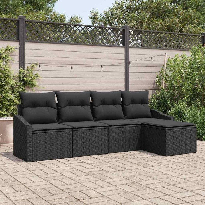 Ensemble de Canapés avec coussin 5 pcs Noir polyrotin 518551518551