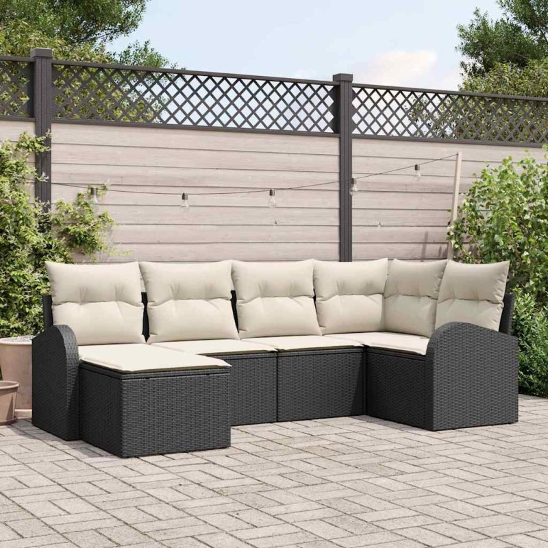 Ensemble de canapé de jardin 6 pcs Noir polyrotin 518558518558