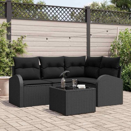 Ensemble de canapé de jardin 5 pcs Noir polyrotin 518561518561