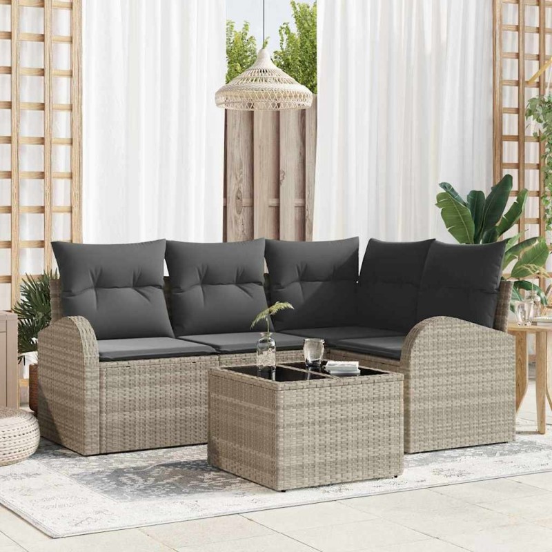 Ensemble de canapé de jardin 5 pcs Gris clair polyrotin 518562518562
