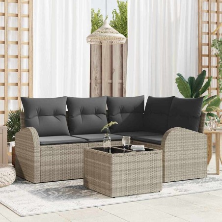 Ensemble de canapé de jardin 5 pcs Gris clair polyrotin 518562518562