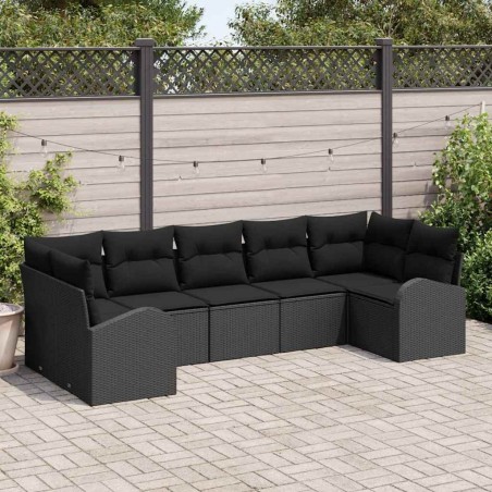Ensemble de canapé de jardin 7 pcs Noir Poly Rattan 518564518564