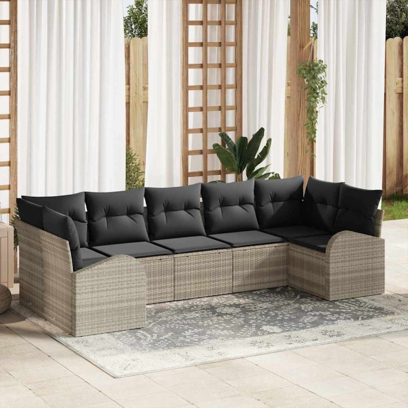 Ensemble de canapé de jardin 7 pcs Gris clair Poly Rattan 518565518565
