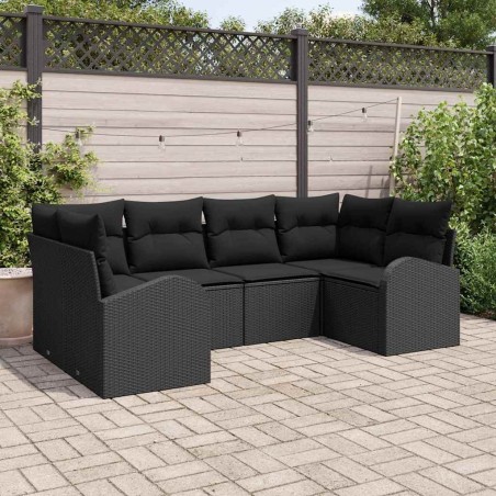 Ensemble de canapé de jardin 6 pcs Noir Poly Rattan 518573518573