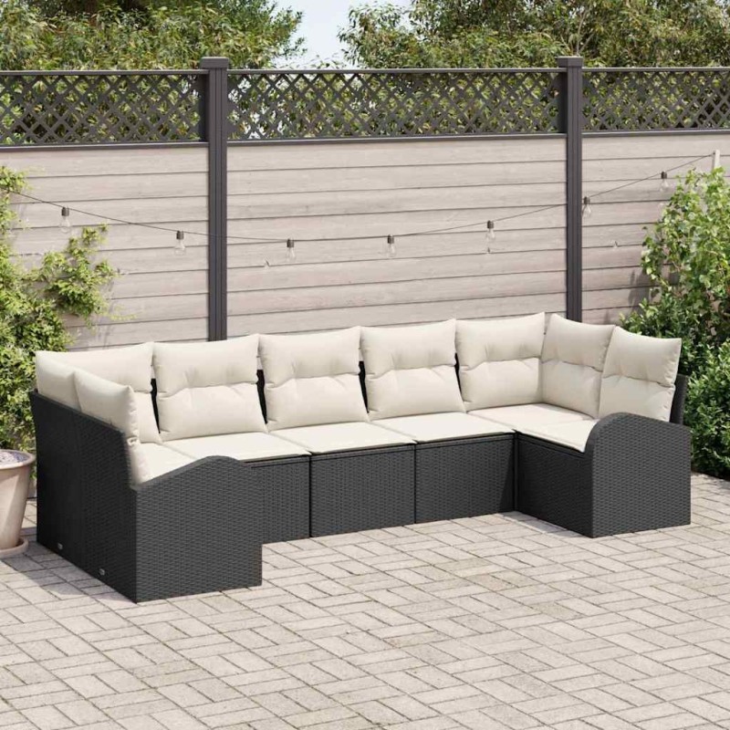 Ensemble de canapé de jardin 7 pcs Noir Poly Rattan 518574518574