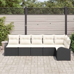 Ensemble de canapé de jardin avec coussin 6 pcs Noir Poly rotin 518587518587