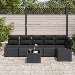 Ensemble de canapé de jardin avec coussin 7 pcs Noir Poly rotin 518589518589