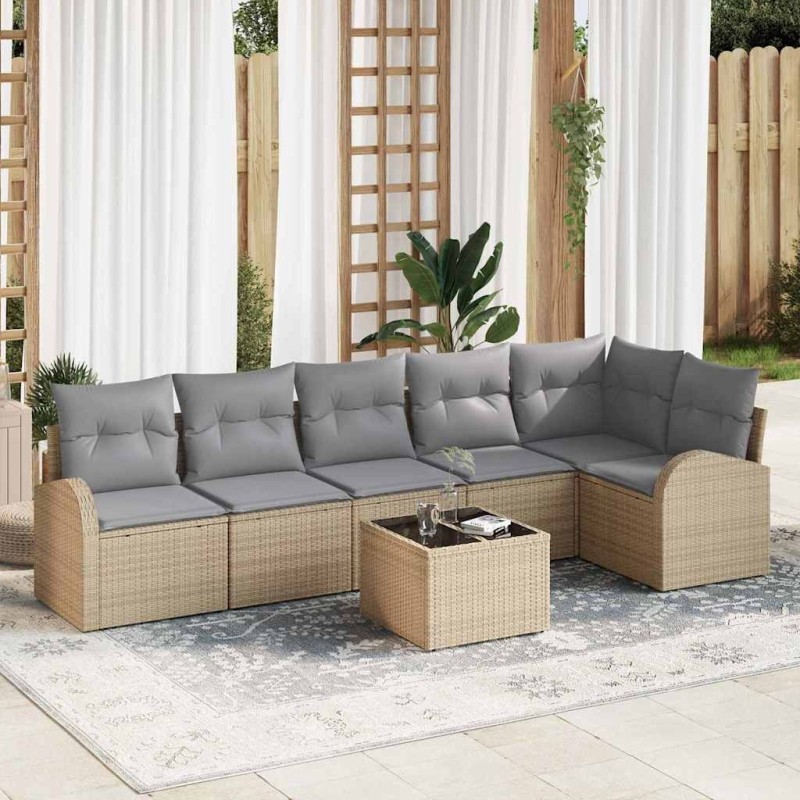 Ensemble de canapé de jardin 7 pcs Beige Poly rotin 518590518590