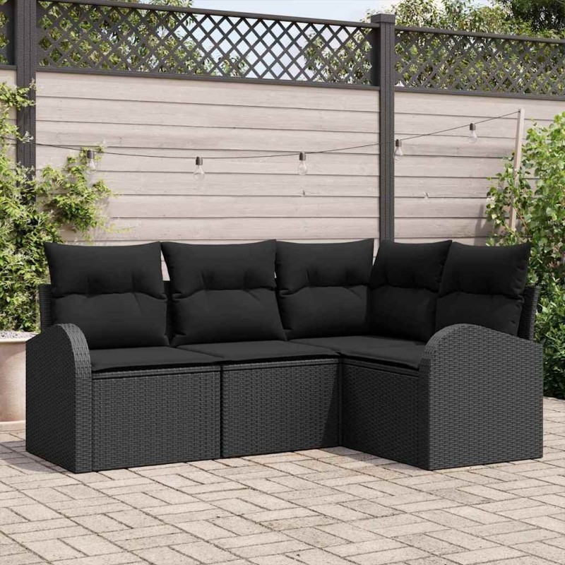 Ensemble de canapé de jardin 4 pcs Noir polyrotin 518595518595