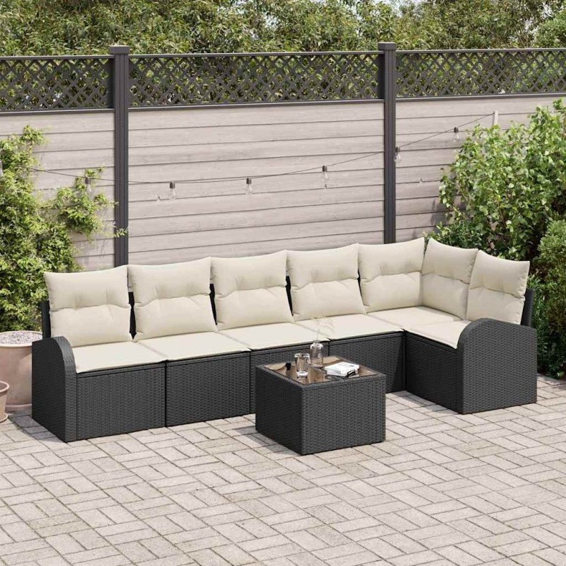 Ensemble de canapé de jardin avec coussin 7 pcs Noir Poly rotin 518602518602