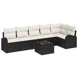 Ensemble de canapé de jardin avec coussin 7 pcs Noir Poly rotin 518602518602