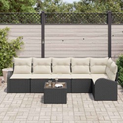 Ensemble de canapé de jardin avec coussin 7 pcs Noir Poly rotin 518602518602